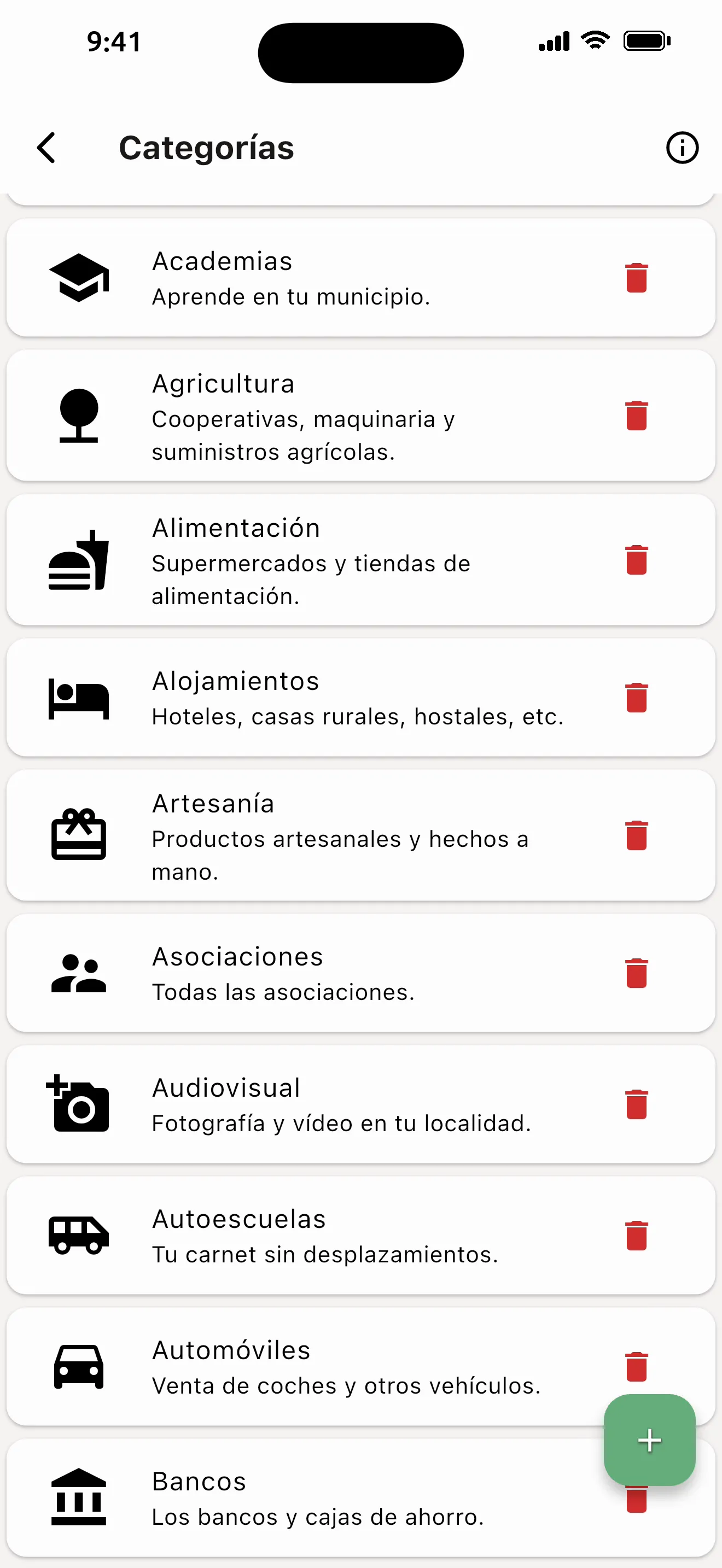 Categorías de comercio de la red
