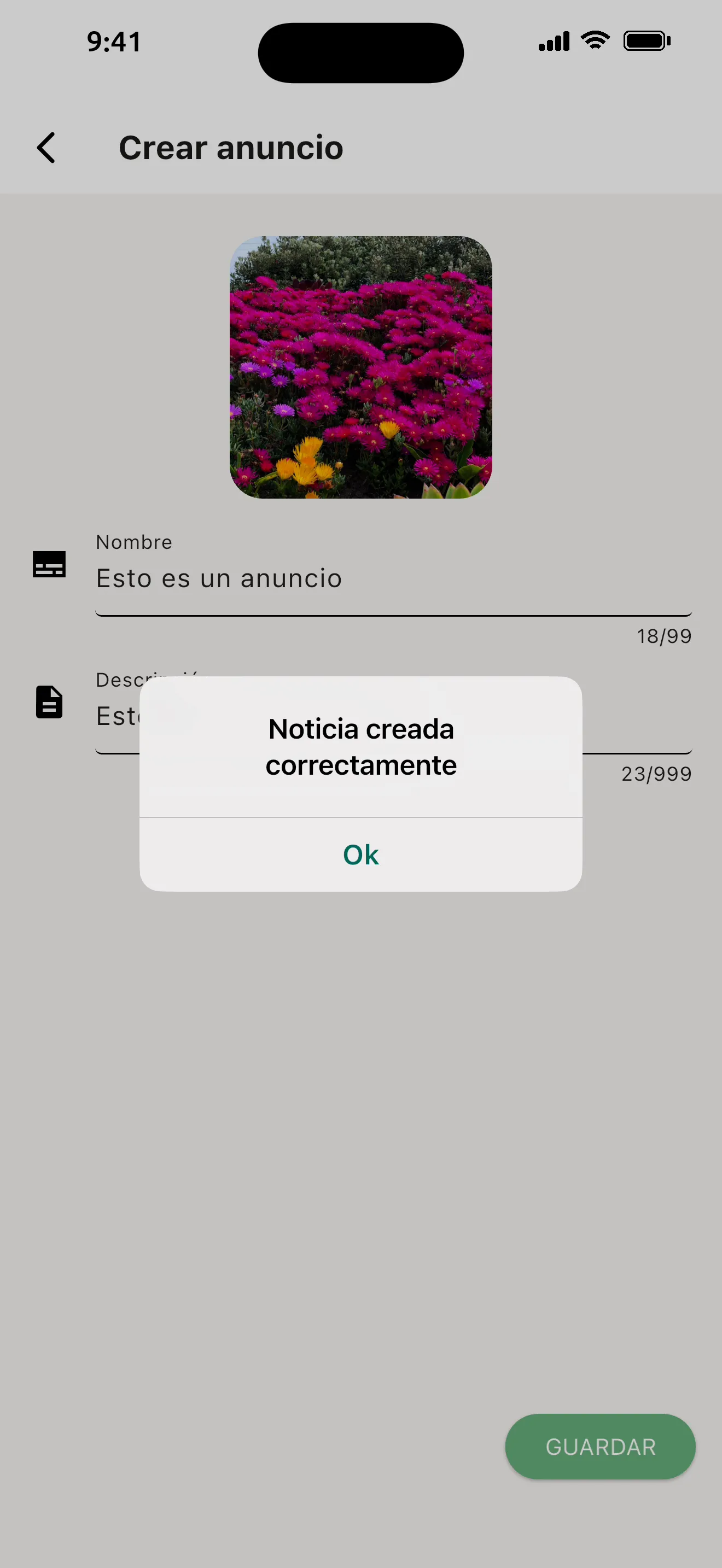 Creación de un anuncio en el tablón de la red