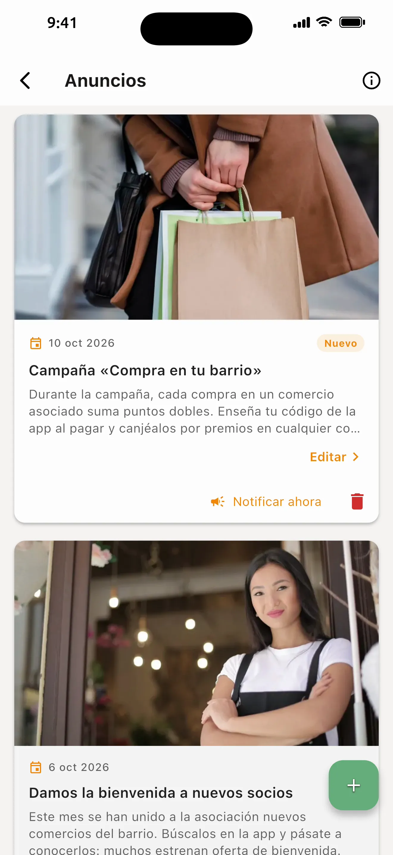 Envío de un aviso del tablón como notificación