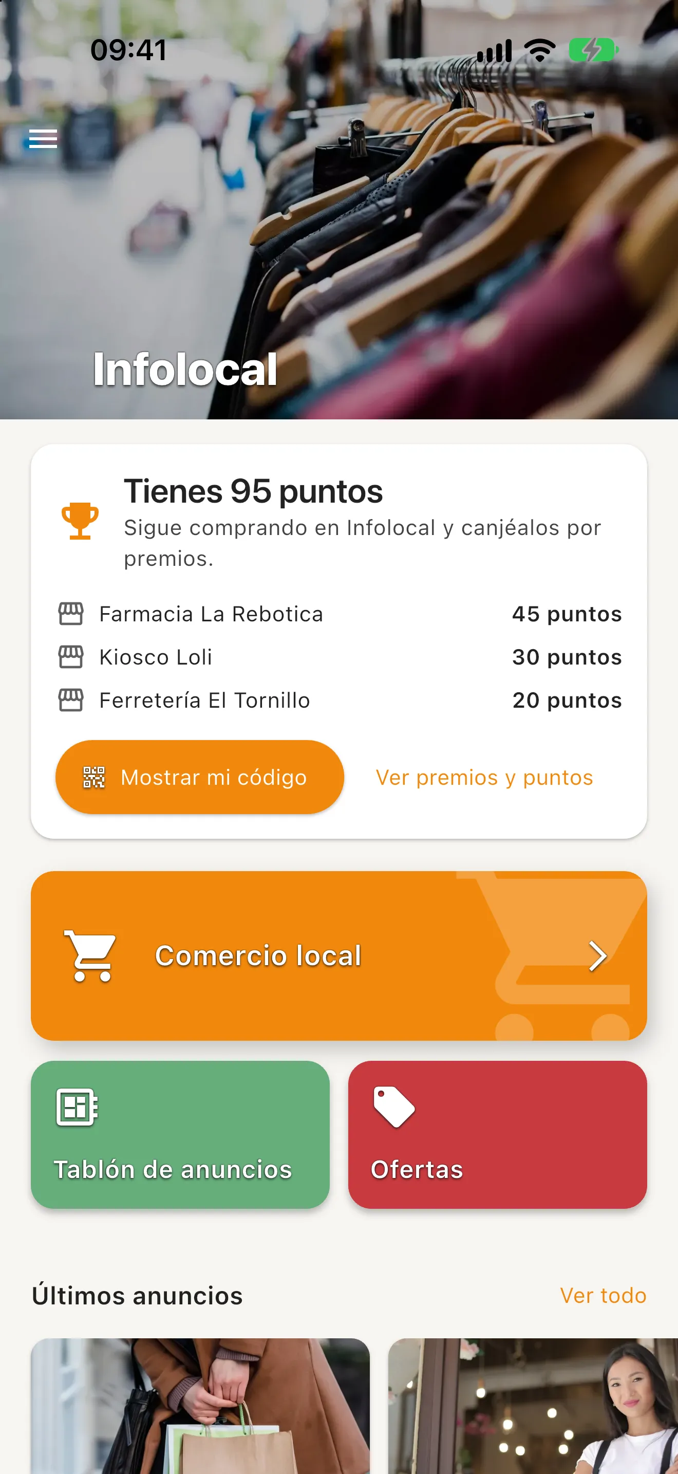 Pantalla de inicio de InfoLocal
