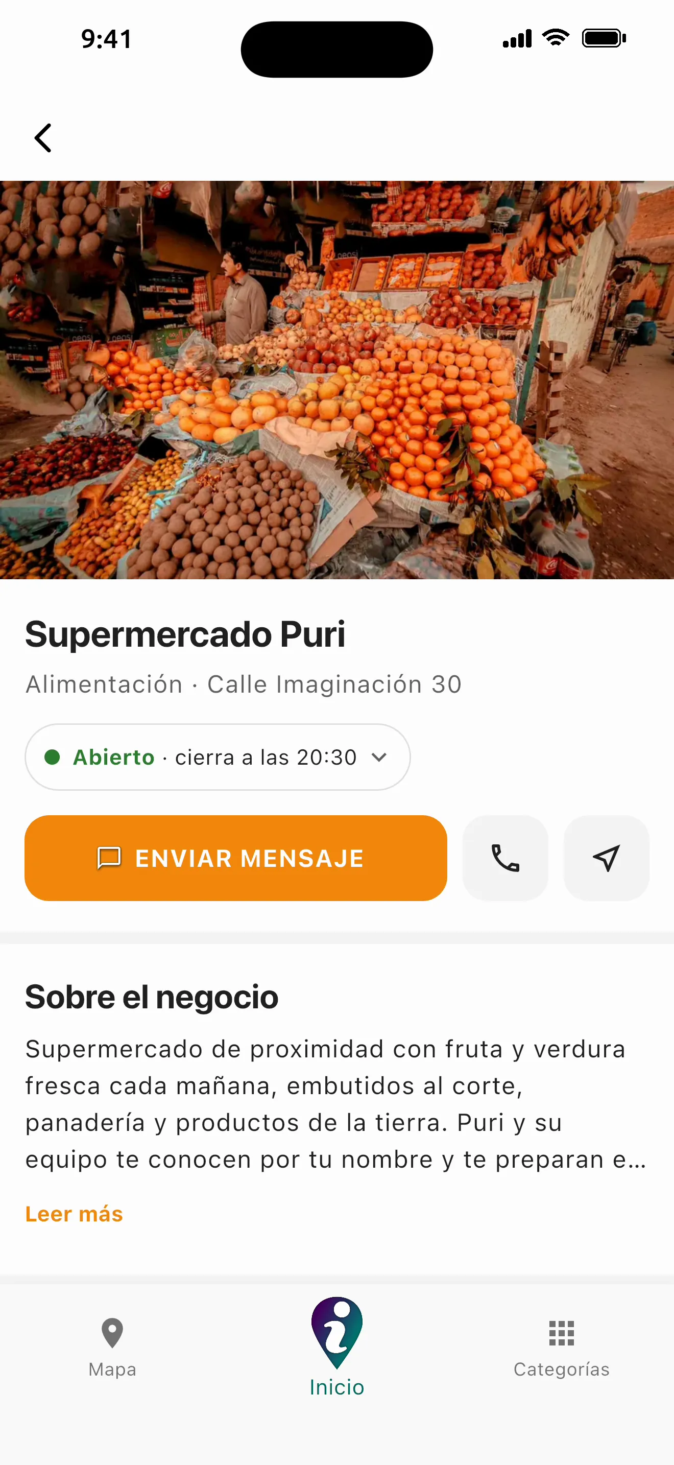 Ficha de un comercio de la red demo